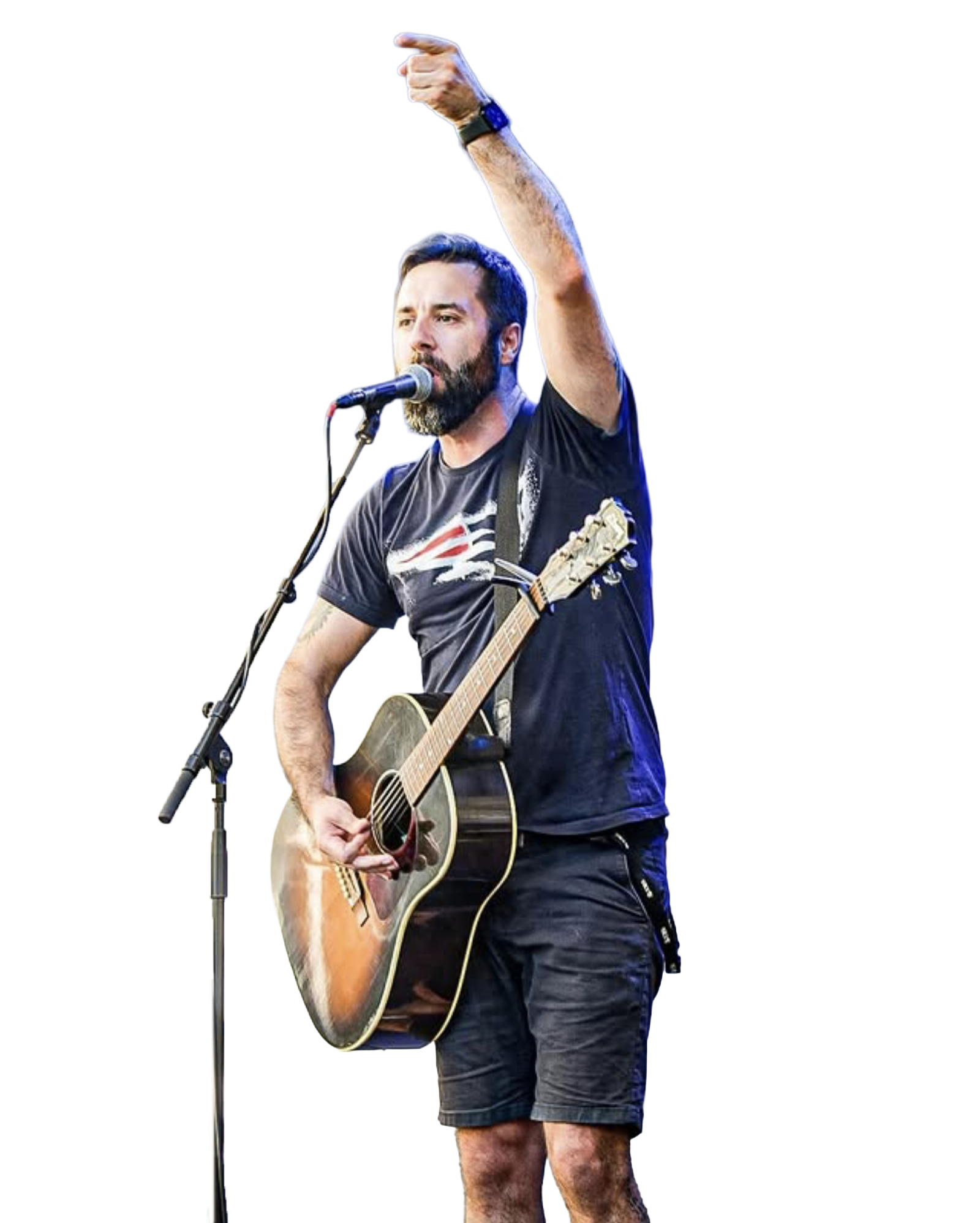 Daniel Kandlbauer singt mit Gitarre auf einer Bühne